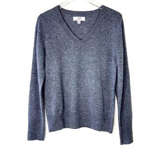 M Magaschoni 100% Cashmere Knit Sweater V Neck Pullover Solid Gray MEDIUM